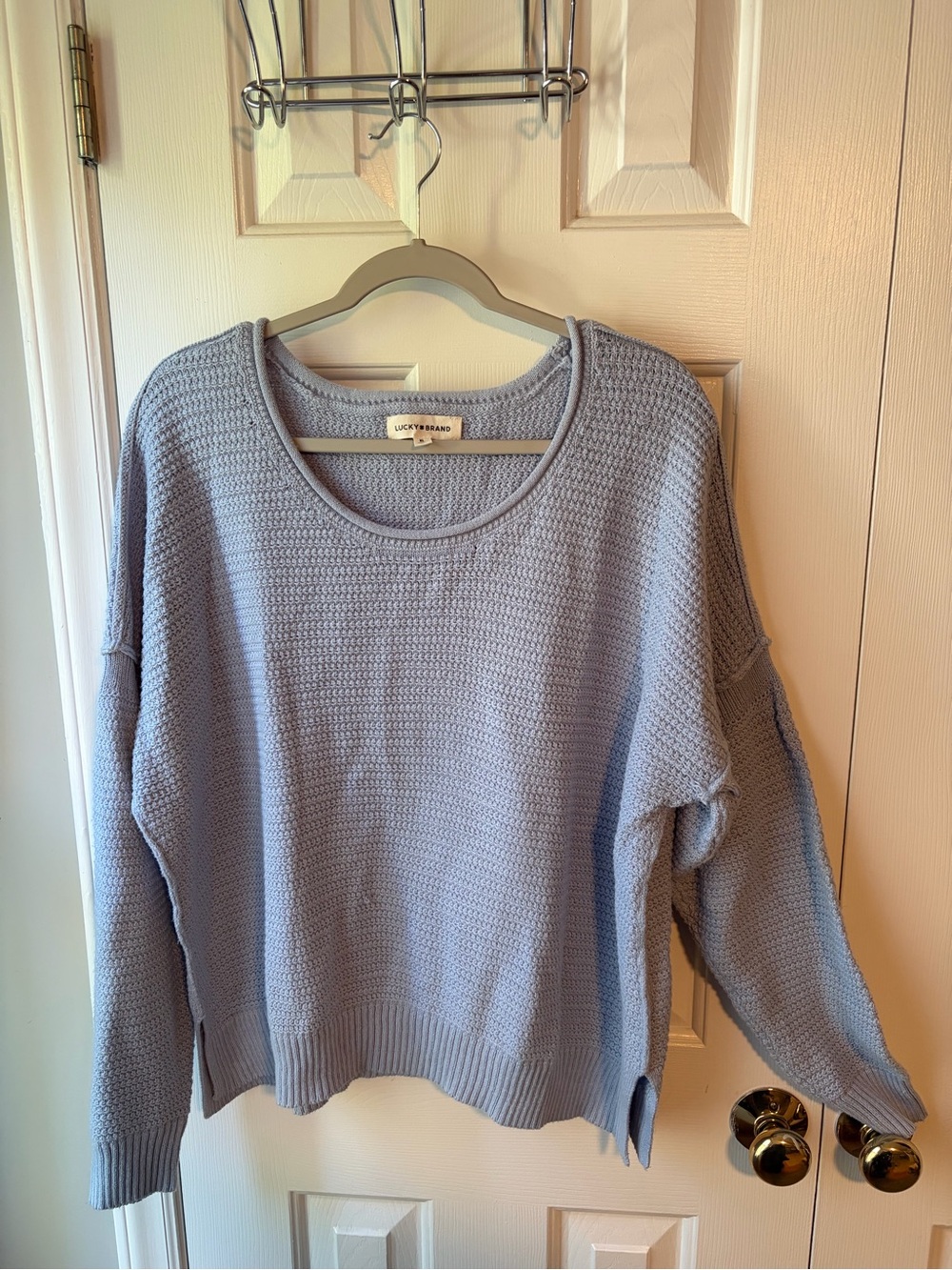 Lucky Brand Light Blue Textured Scoop Neck Sweater